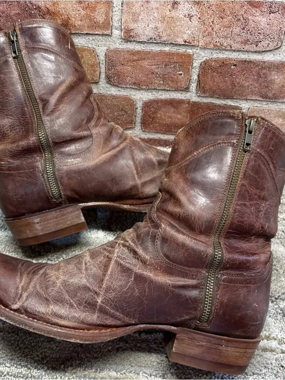 TECOVAS Dean  10 EE Men Cowboy Brown Western Zip Slim Ranchwear Roper W/ Zipper
